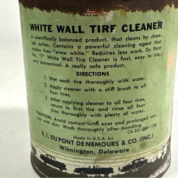 Vintage DuPont White Wall Tire Cleaner  Tin Can "7" Car Auto Graphics Feels Full - Picture 6 of 8